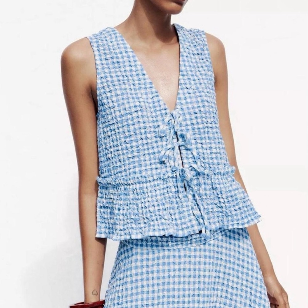 Zara Gingham Top - Light Blue - - Picture 2 of 8